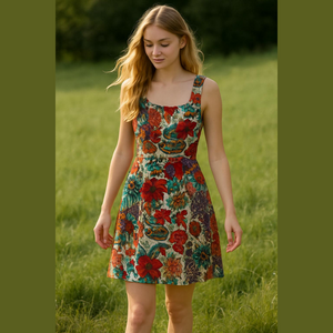 Apsarastore Watercolor Floral Boho Tropical Midi Dress